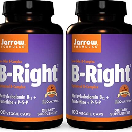 Jarrow Formulas B-Right - 100 Veggie Caps, Pack of 2 - Low-Odor Vitamin B-Complex Formula - Energy & Metabolism Support - Promotes Brain, Heart & Cardiovascular Health - 100 Count (Pack of 2)