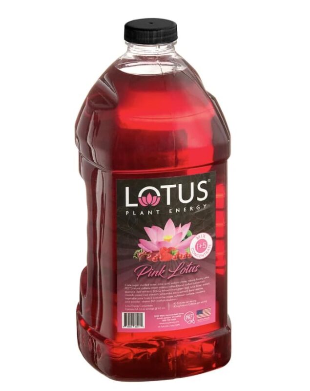 Lotus Plant Energy Pink Lotus 5:1 Energy Concentrate - 64 fl. oz | Vegan, Gluten-Free | Natural Caffeine Boost | Supports Vitality & Focus | Sweet, Fruity, and Floral Flavor | Cane Sugar, Coffee Fruit, Adaptogenic Botanicals, Tart Cherry, Red Raspberry | Perfect for Coffee Shops, Cafes, and Bars | 80 mg Caffeine per Serving