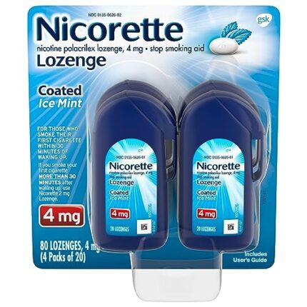 Nicorette 4 mg Coated Nicotine Lozenges to Help Quit Smoking - Ice Mint Flavored Stop Smoking Aid, 20 Count x 4