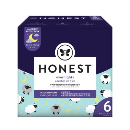 The Honest Company Clean Conscious Overnight Diapers | Plant-Based, Sustainable | Sleepy Sheep | Club Box, Size 6 (35+ lbs), 42 Count