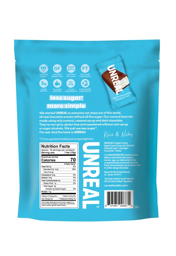 UNREAL Dark Chocolate Coconut Bars (4 Value Size Bags) | Vegan, 3g Sugar, & 3 Simple Ingredients | Non-GMO, Gluten Free, & Fair Trade | 9.5oz each