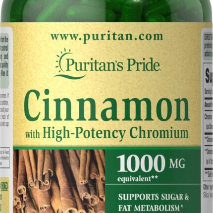 Puritan's Pride Cinnamon with High Potency Chromium, Supports Sugar and Fat Metabolism, 120 Count Brown (Pack of 1)