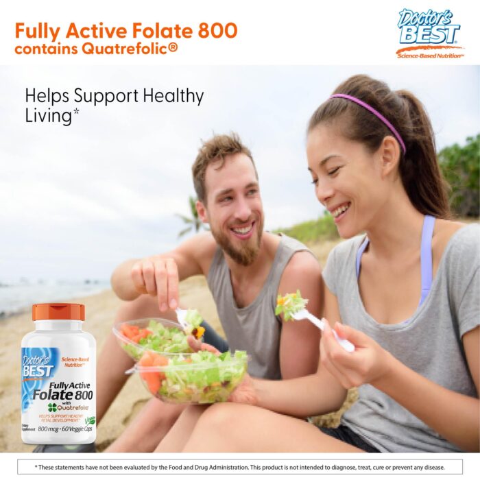 Doctor's Best Fully Active Folate with QuatreFolic, Non-GMO, Vegan, Gluten Free, 800 mcg, 60 Veggie Caps