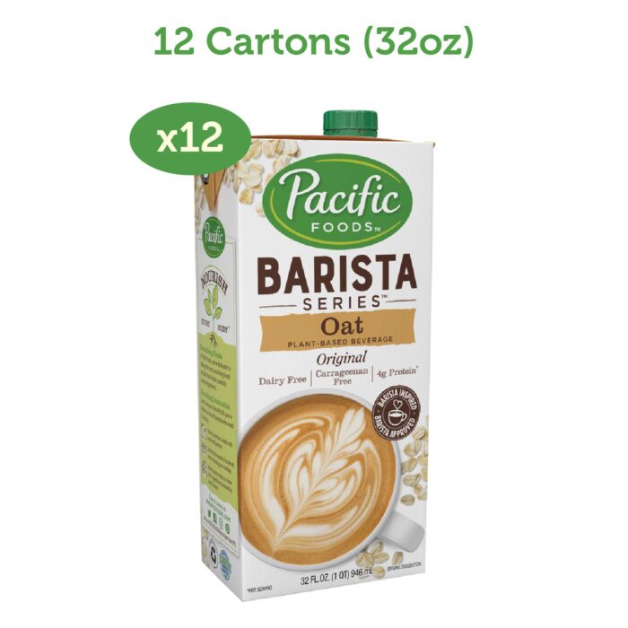 Pacific Foods Barista Series Original Oat Milk, Vegan Friendly, Kosher, Non-GMO, 32 Fluid Ounce (Pack of 12)