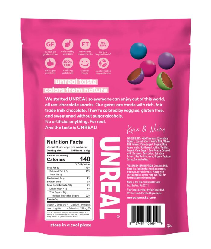 UNREAL Milk Chocolate Gems (2 Value Size Bags)| Colors from Nature, Fair Trade, Non-GMO | Made with Gluten Free Ingredients, No Sugar Alcohols or Soy | 11oz each