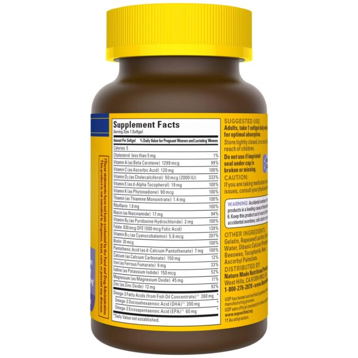 Nature Made Postnatal Multivitamin + DHA 200 mg, 60 Softgels, to Support Nursing Moms & Babies During Breastfeeding, Postnatal Vitamins & Nutrients Include Iron, Vitamin D3, Calcium, Iodine