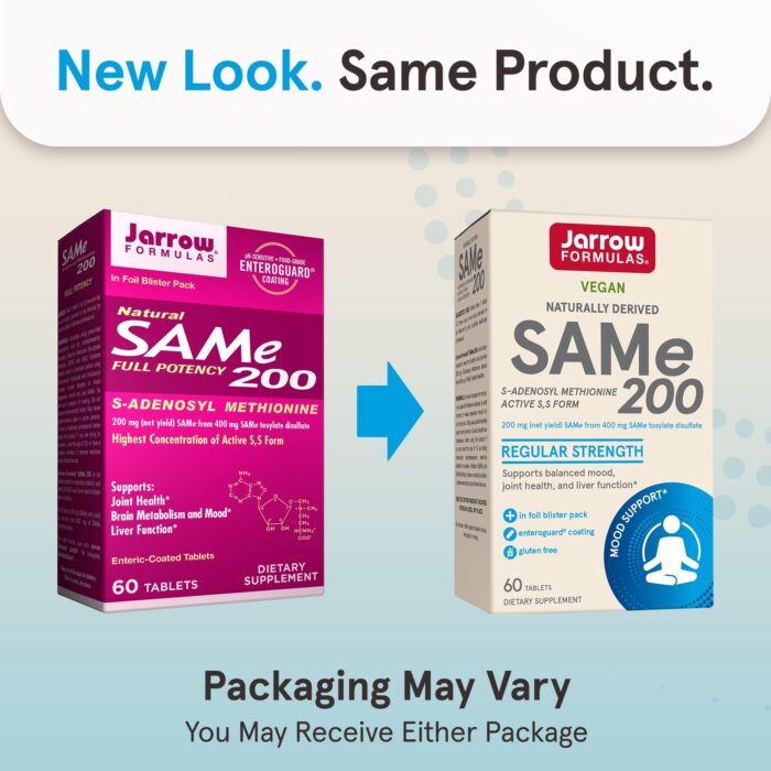 Jarrow Formulas SAMe 200 mg - 60 Tablets - Highest Concentration of Active S,S Form - Supports Joint Health, Liver Function, Brain Metabolism & Antioxidant Defense - 60 Servings