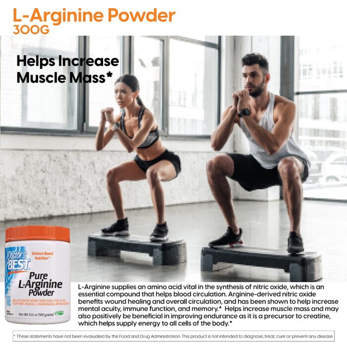 Doctor's Best L-arginine HCL Powder, non-gmo, vegan, Gluten Free, Soy Free, Helps Promote Muscle Growth, 300g